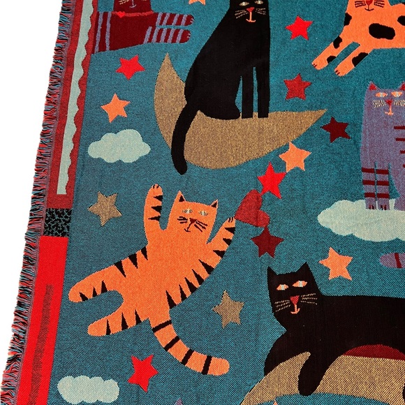 Goodwin Weavers Signed Pat Meyers Cotton Cat Fringe Throw Blanket - Picture 5 of 9